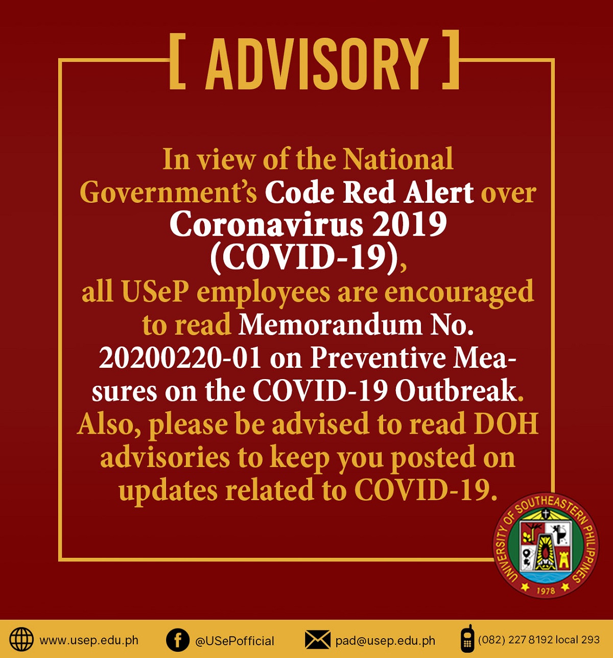MEMO Preventive Measures on Coronavirus 2019 (COVID19