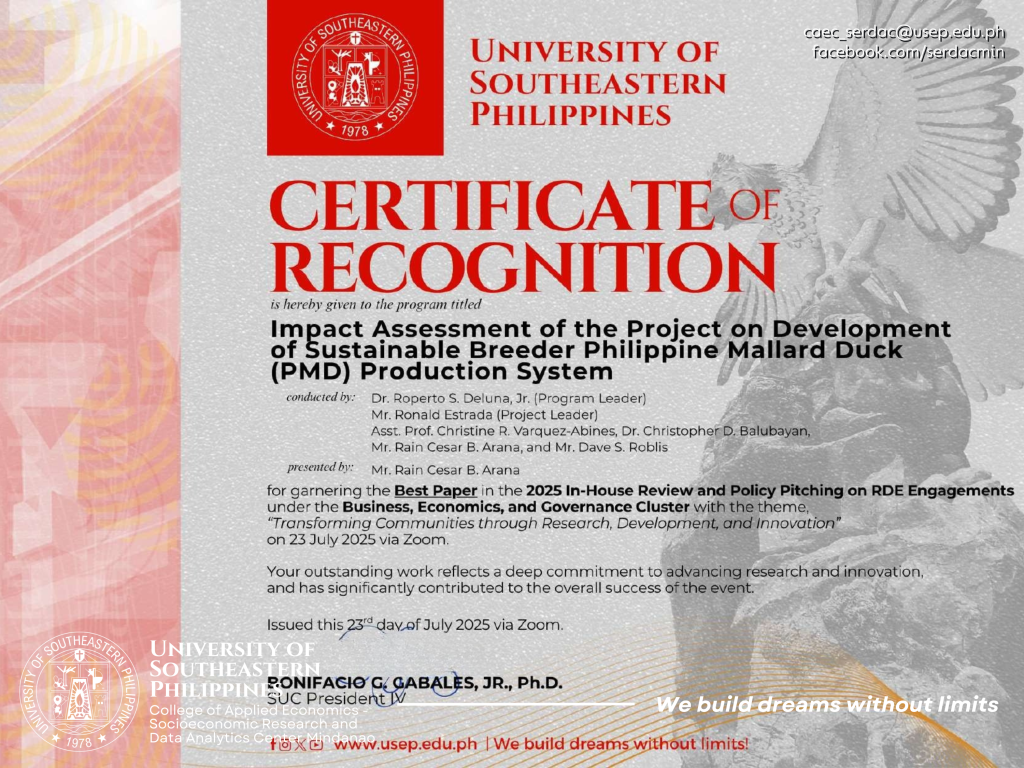 Celebrating excellence in Research: CAEc-SERDAC Mindanao congratulates IA PMD Team for Best Paper Award!