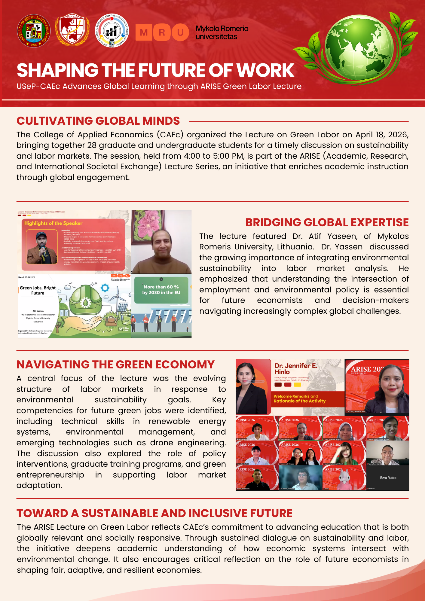 USeP-CAEc Advances Global Learning through ARISE Green Labor Lecture