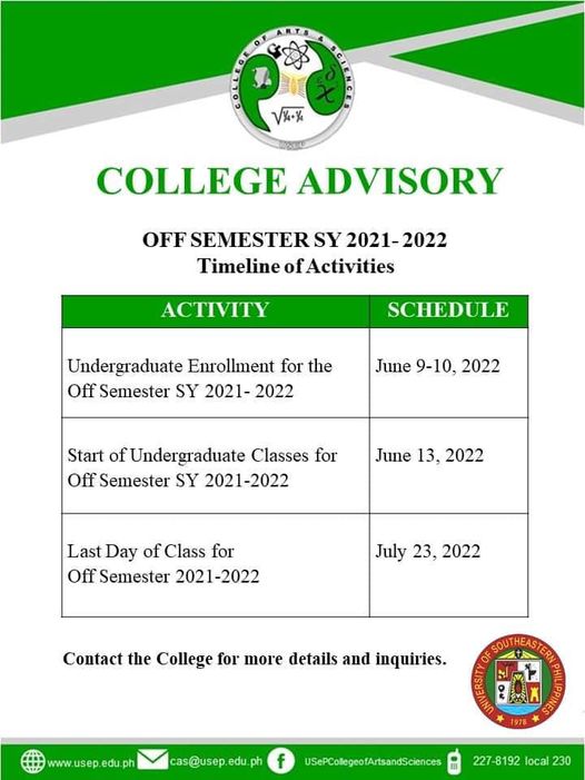 Timeline for Off Semester SY 2021- 2022