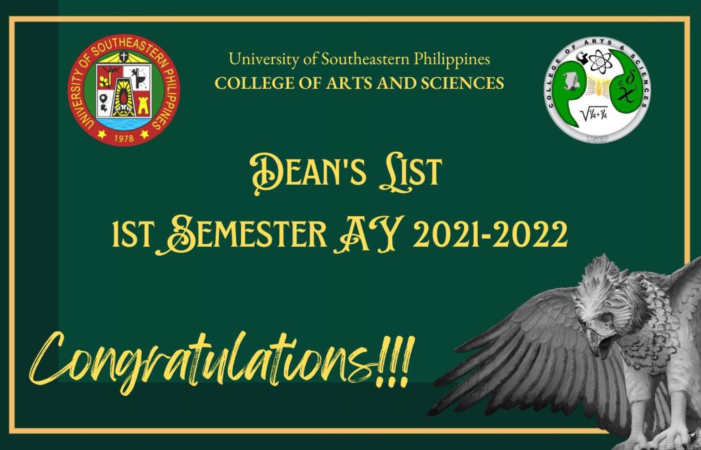 College of Arts and Sciences Deans List 1st Semester AY 2021-2022