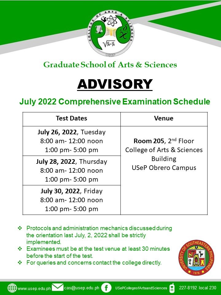 Schedule of July 2022 Comprehensive Exams