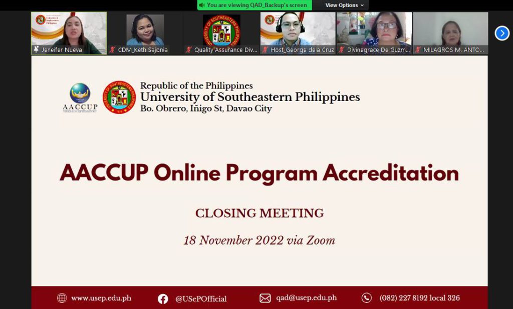 Online Program Accreditation Survey Visit for its BS in Agribusiness (Level II) and BS in Community Development (Level III, Phase 1), Bachelor of Agricultural Economics (Level IV, Phase 2), Bachelor of Public Administration (Level IV, Phase 2) and graduate program, Master of Public Administration (Level 3, Phase 2)