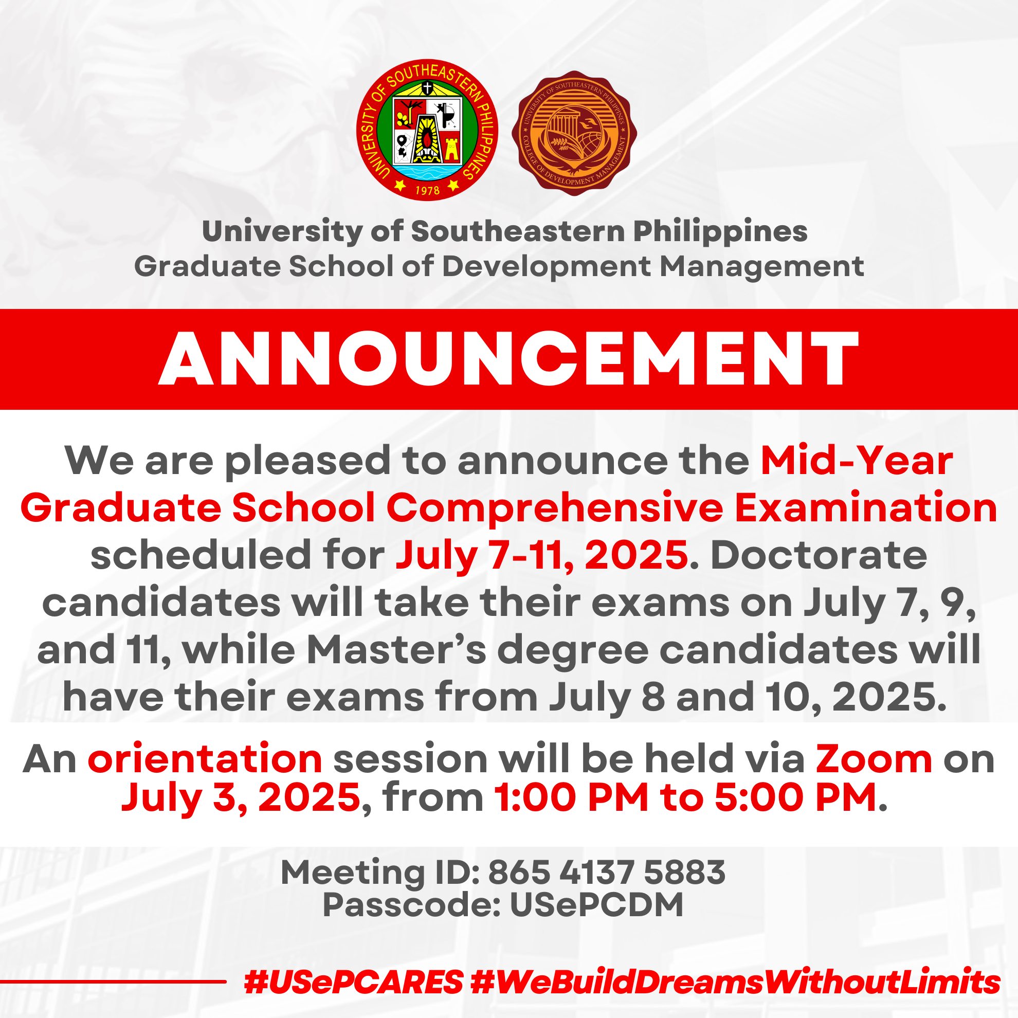 Mid-Year Graduate School Comprehensive Examination