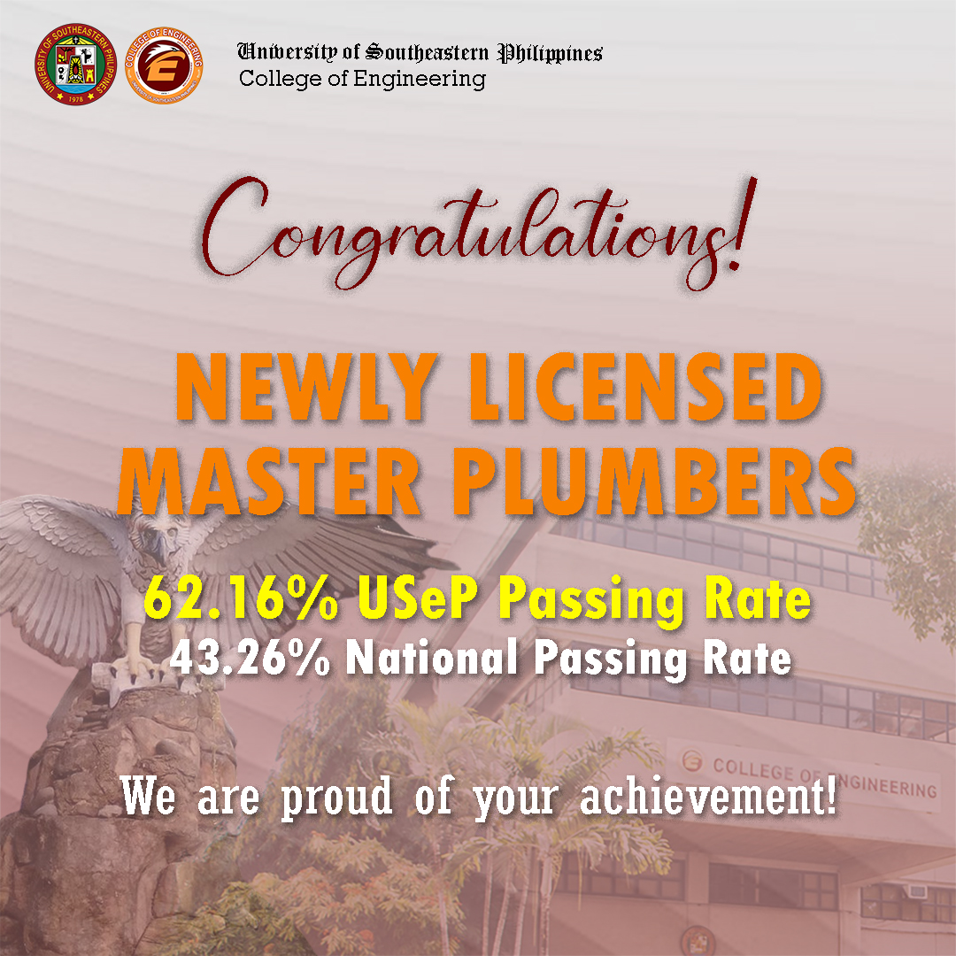 USeP garners 62.16% passing rate in February 2023 Master Plumbers Licensure Examination