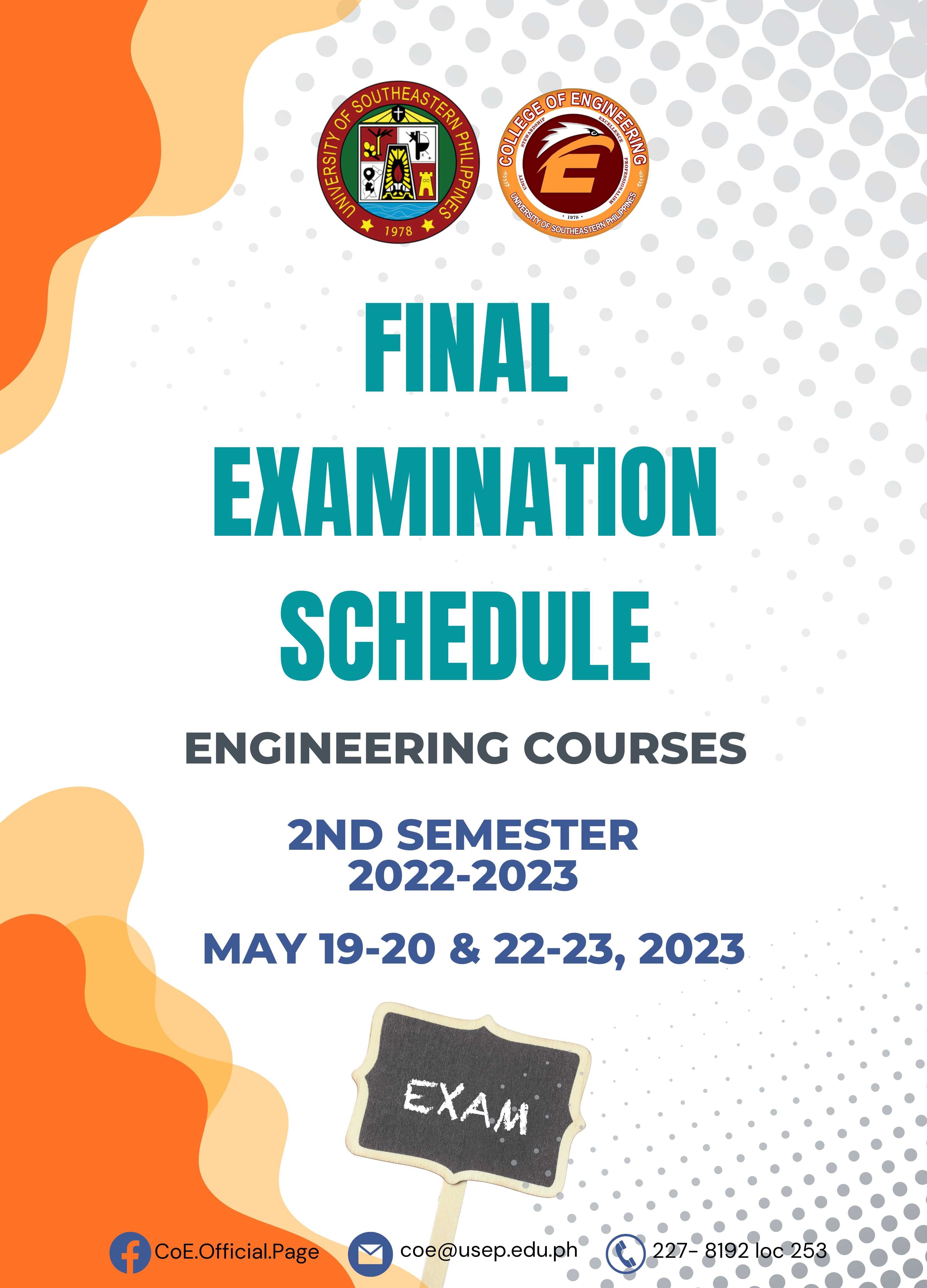 CoE releases Final Examination schedule for 2nd Semester AY 2022-2023
