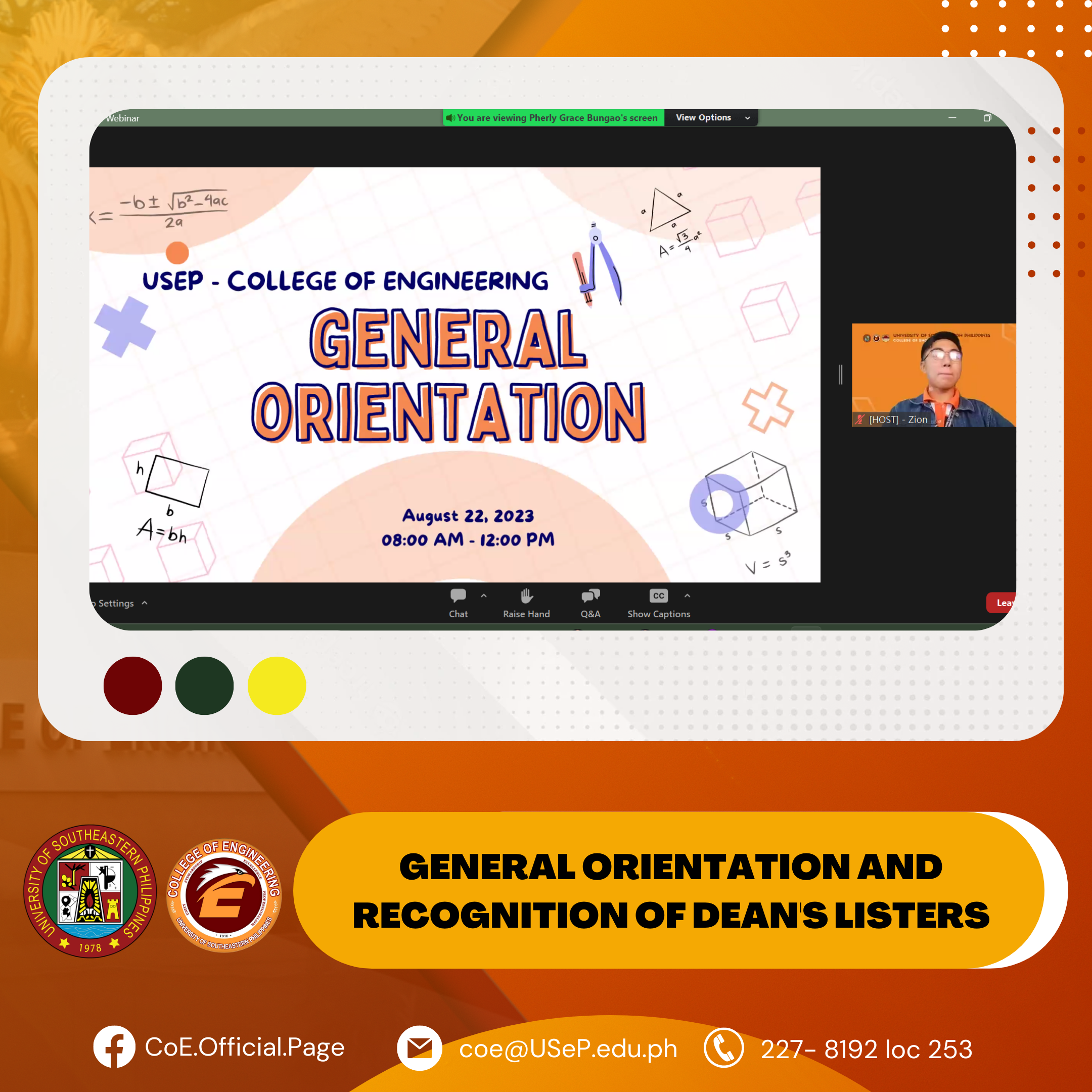CoE Conducts General Orientation and Recognition of Dean’s Listers for 2nd Sem AY 2022-2023