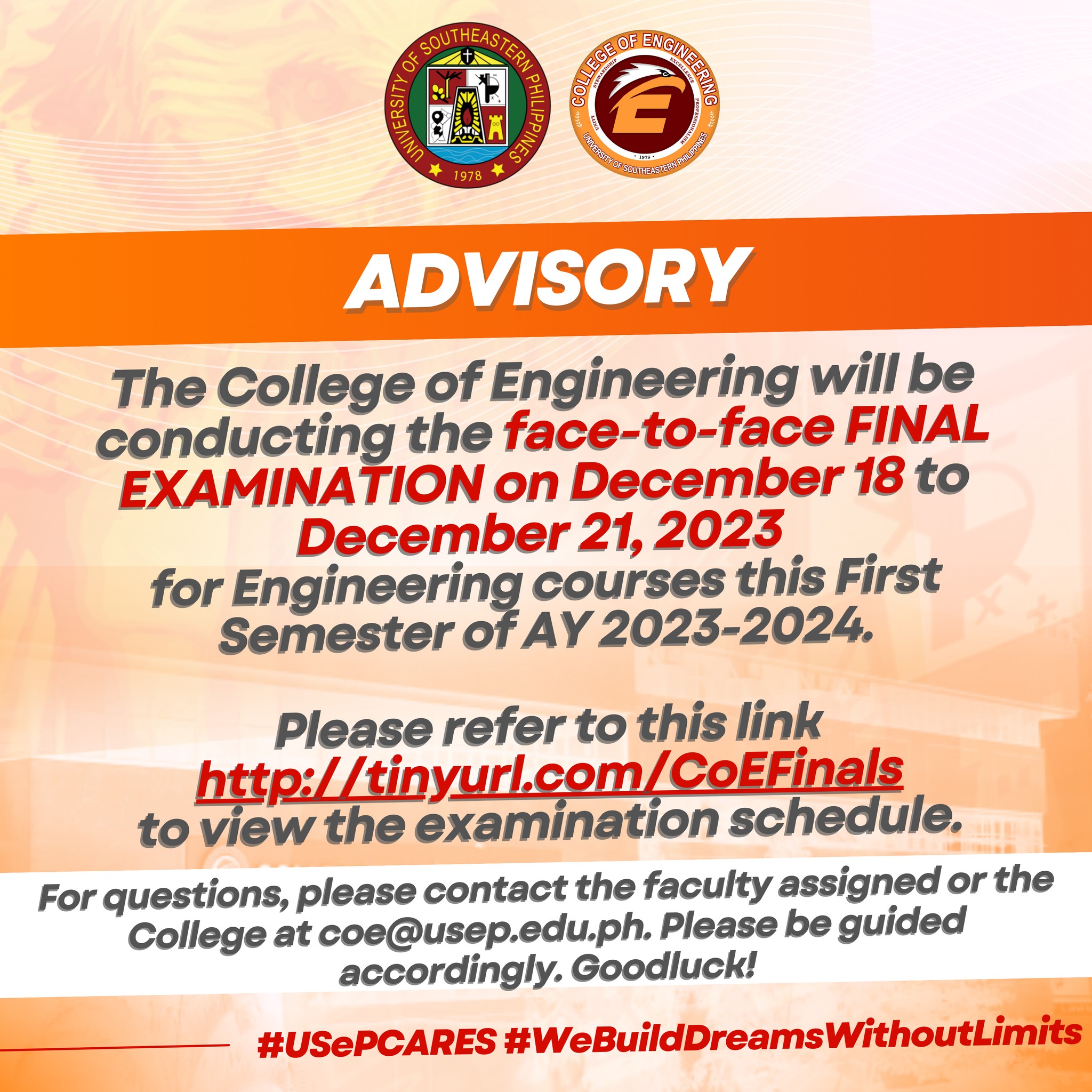Final Examination Schedule for First Semester AY 2023-2024