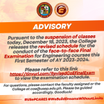 Revised Final Examination Schedule for the First Semester AY 2023-2024