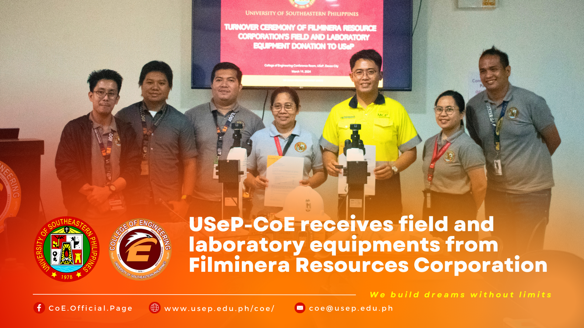 USeP-CoE receives field and laboratory equipments from Filminera Resources Corporation