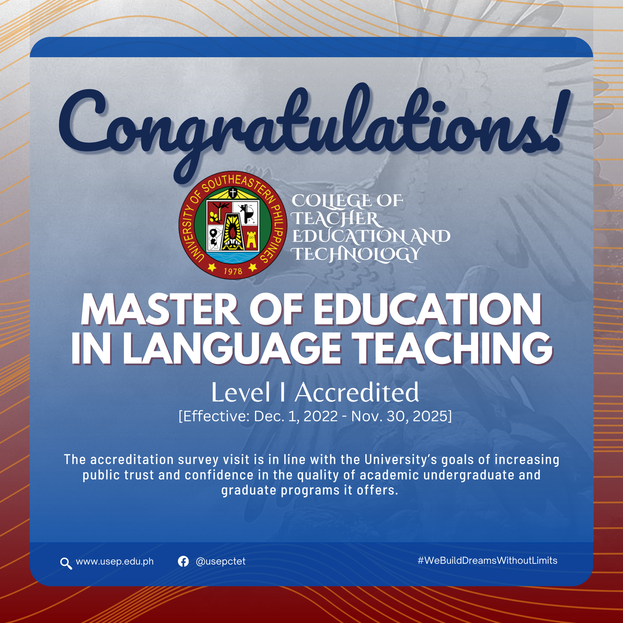 CTET Master of Education in Language Teaching granted Level I Accreditation by AACCUP