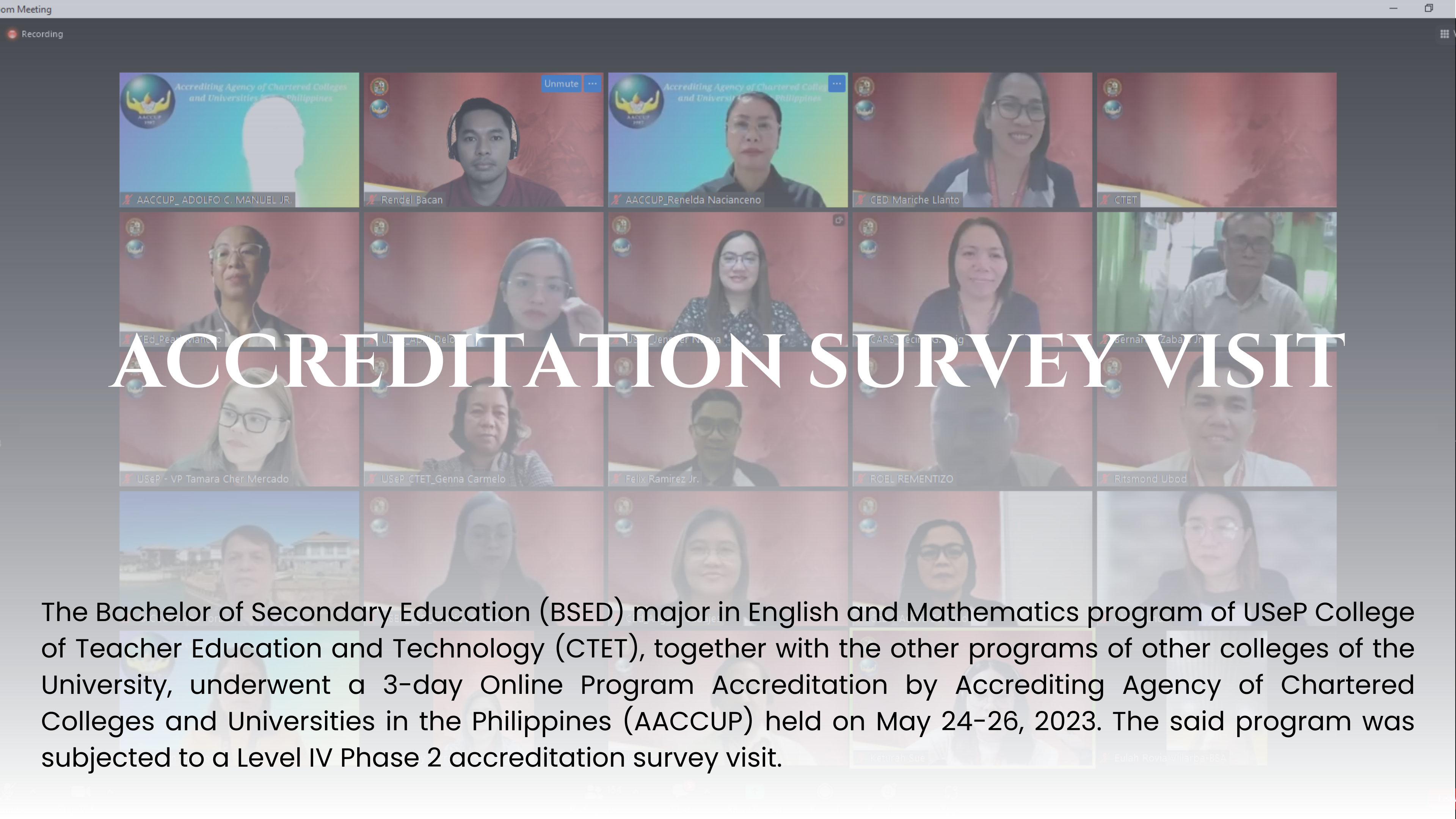 CTET BSED Program underwent an Online Accreditation Survey Visit