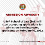 USeP School of Law (SoL) rolling admission starts on February 10, 2022