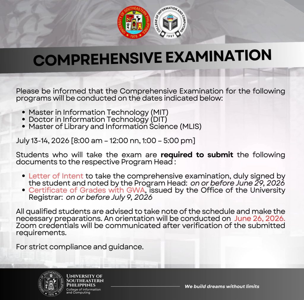 Comprehensive Examination Advisory