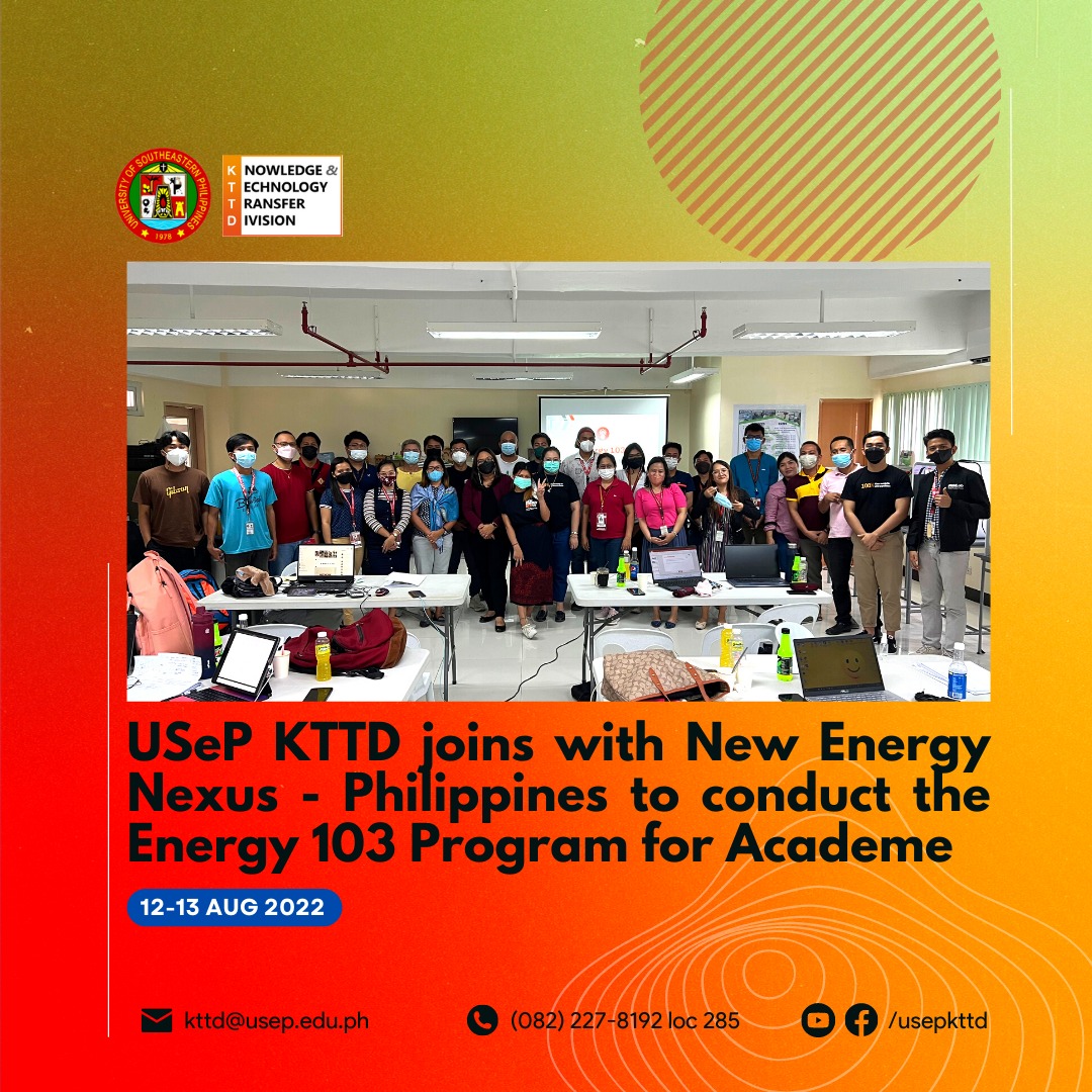 USeP KTTD joins with New Energy Nexus Philippines to conduct the Energy 103 Program for Academe