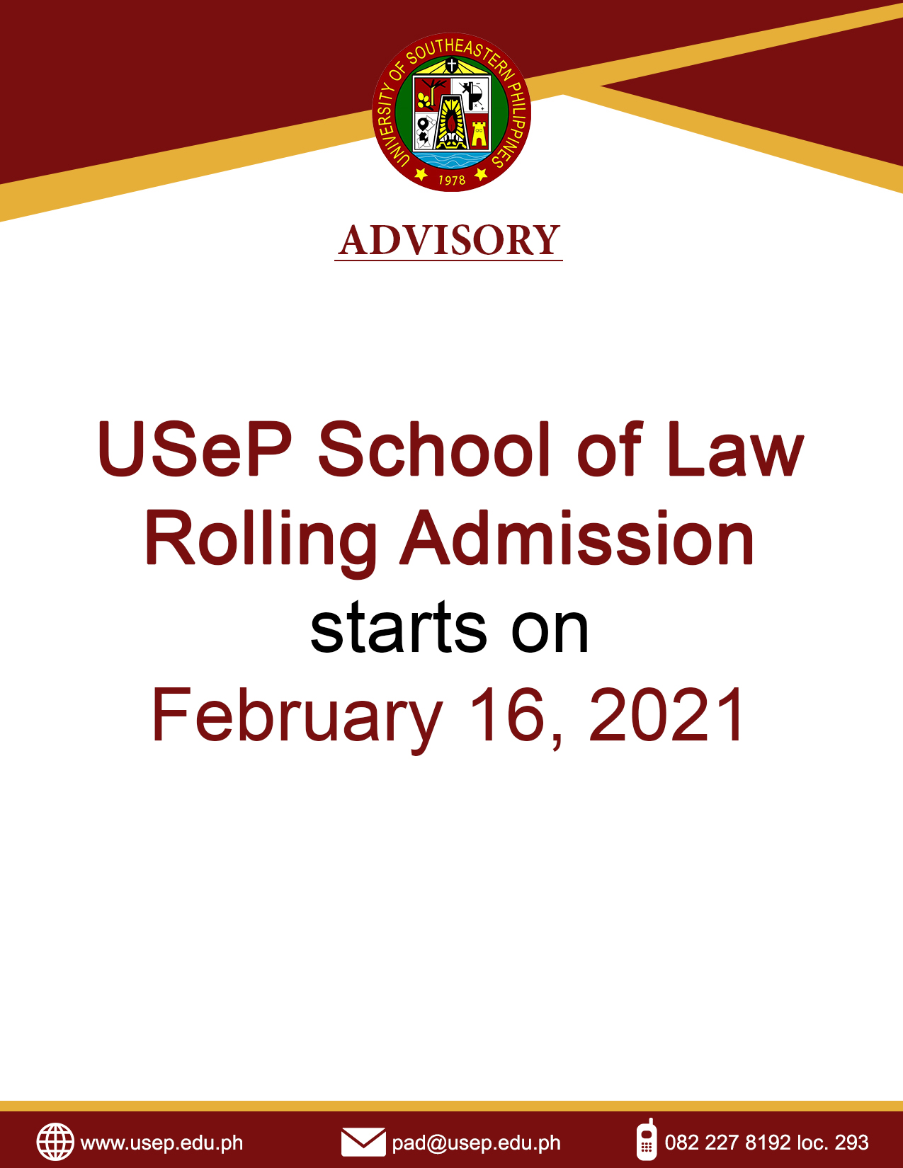 USeP School of Law (SoL) Rolling Admission