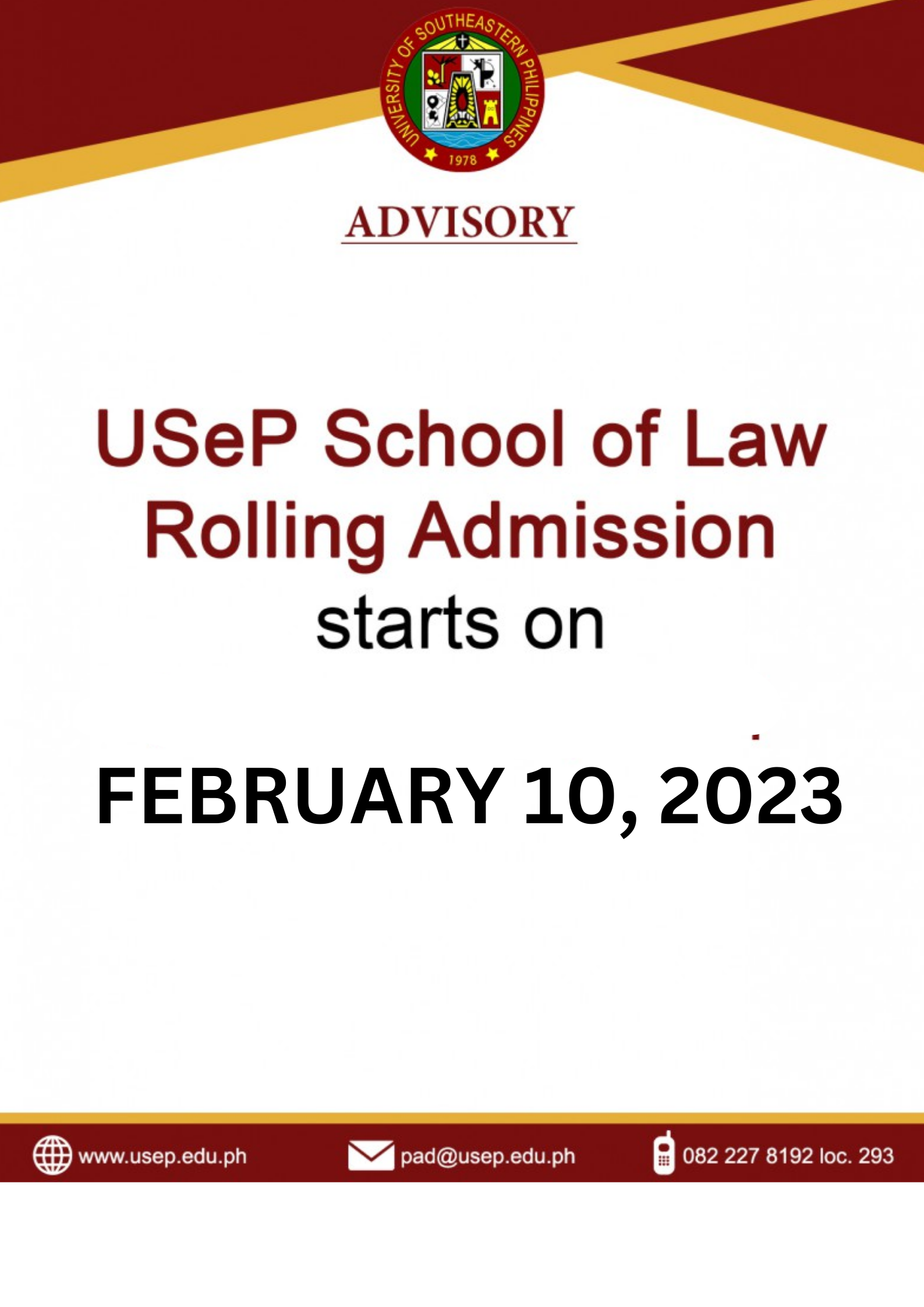 USeP School of Law (SoL) Rolling Admission 2023