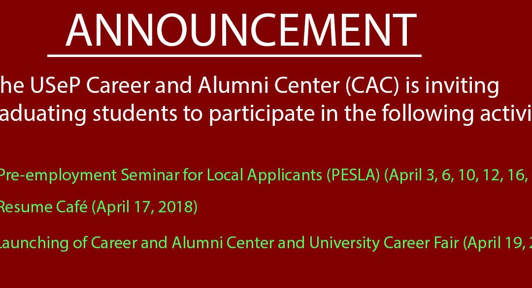 Schedule of Activities for Career and Alumni Center