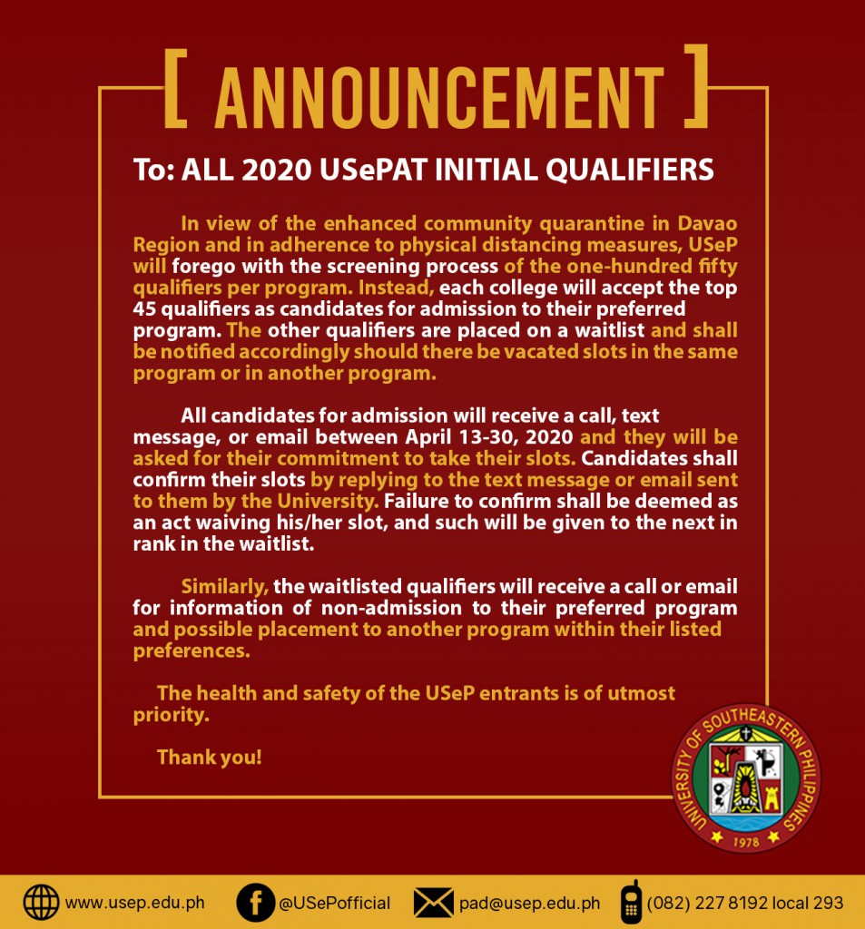 Announcement for 2020 USePAT initial qualifiers
