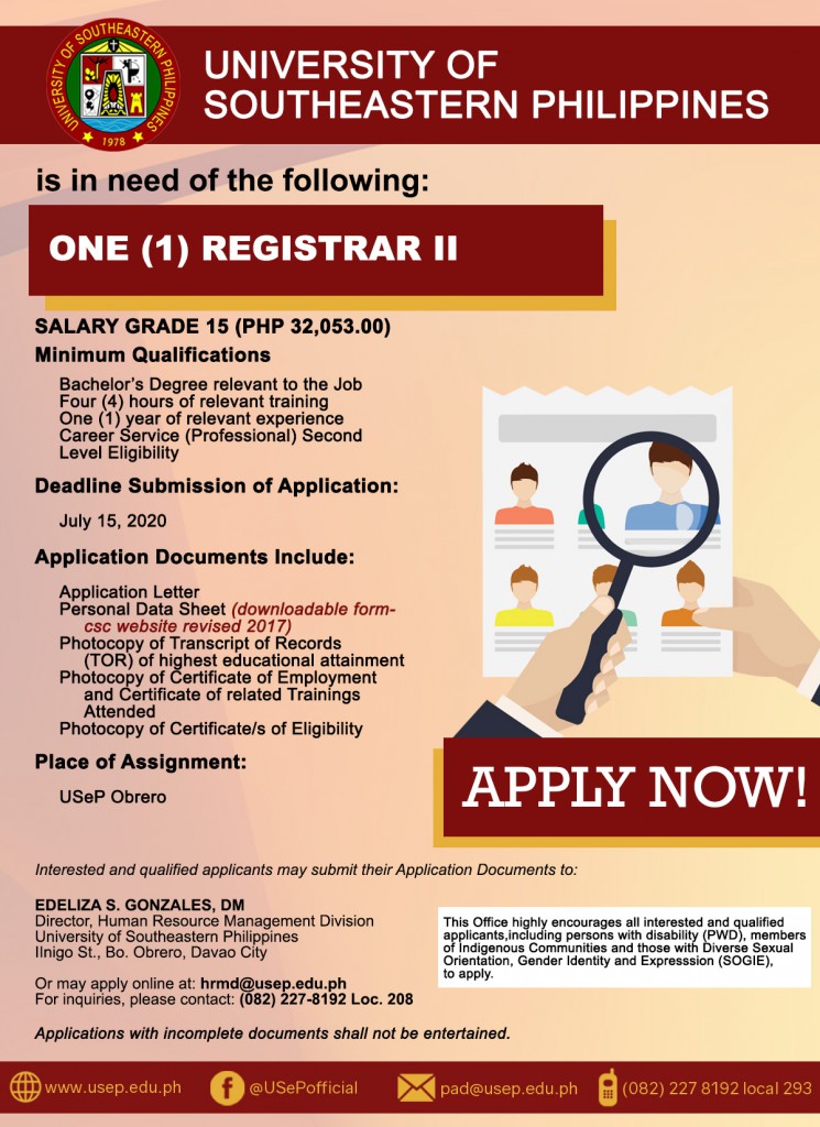 USeP is in need of Non-Teaching Personnel