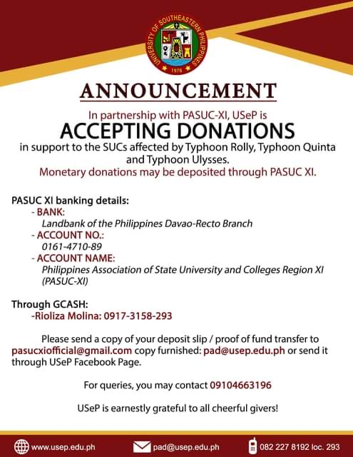 Call for Support for SUCs affected by Typhoon Rolly, Quinta and Ulysses