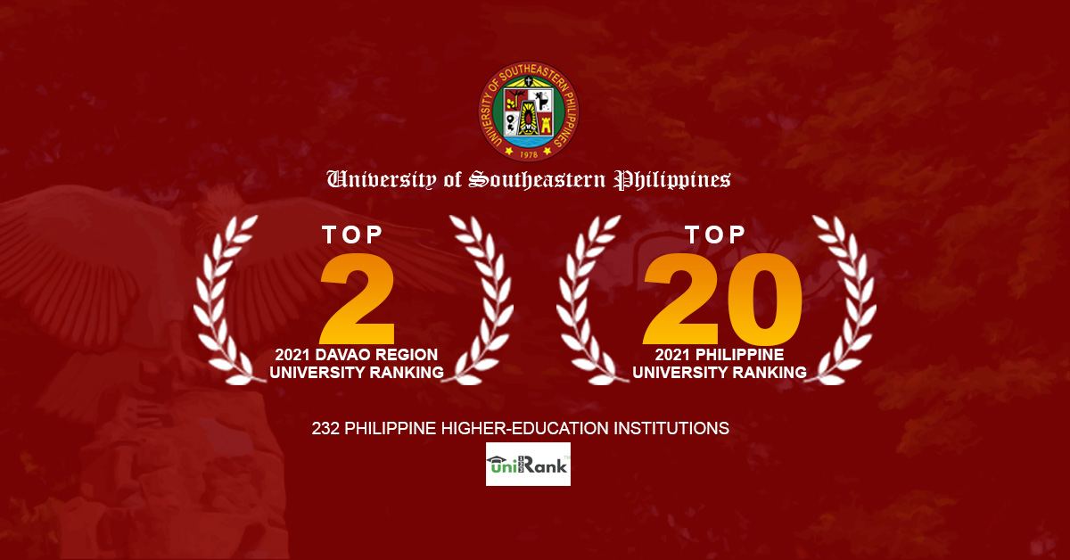 USeP ranks 2nd in Davao Region, 20th in uniRank’s 2021 Top Universities in the Philippines