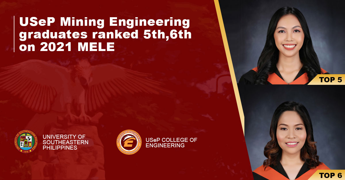 USeP Mining Engineering graduates ranked 5th,6th on 2021 MELE