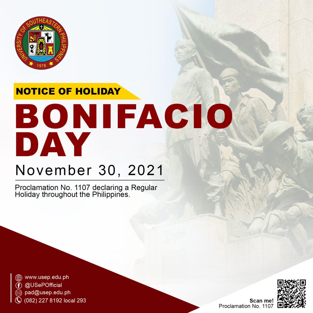 NOTICE OF HOLIDAY: NOVEMBER 30, 2021 BONIFACIO DAY