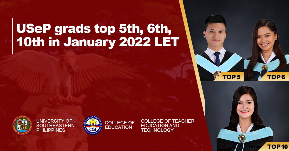 USeP grads top 5th, 6th, 10th in January 2022 LET