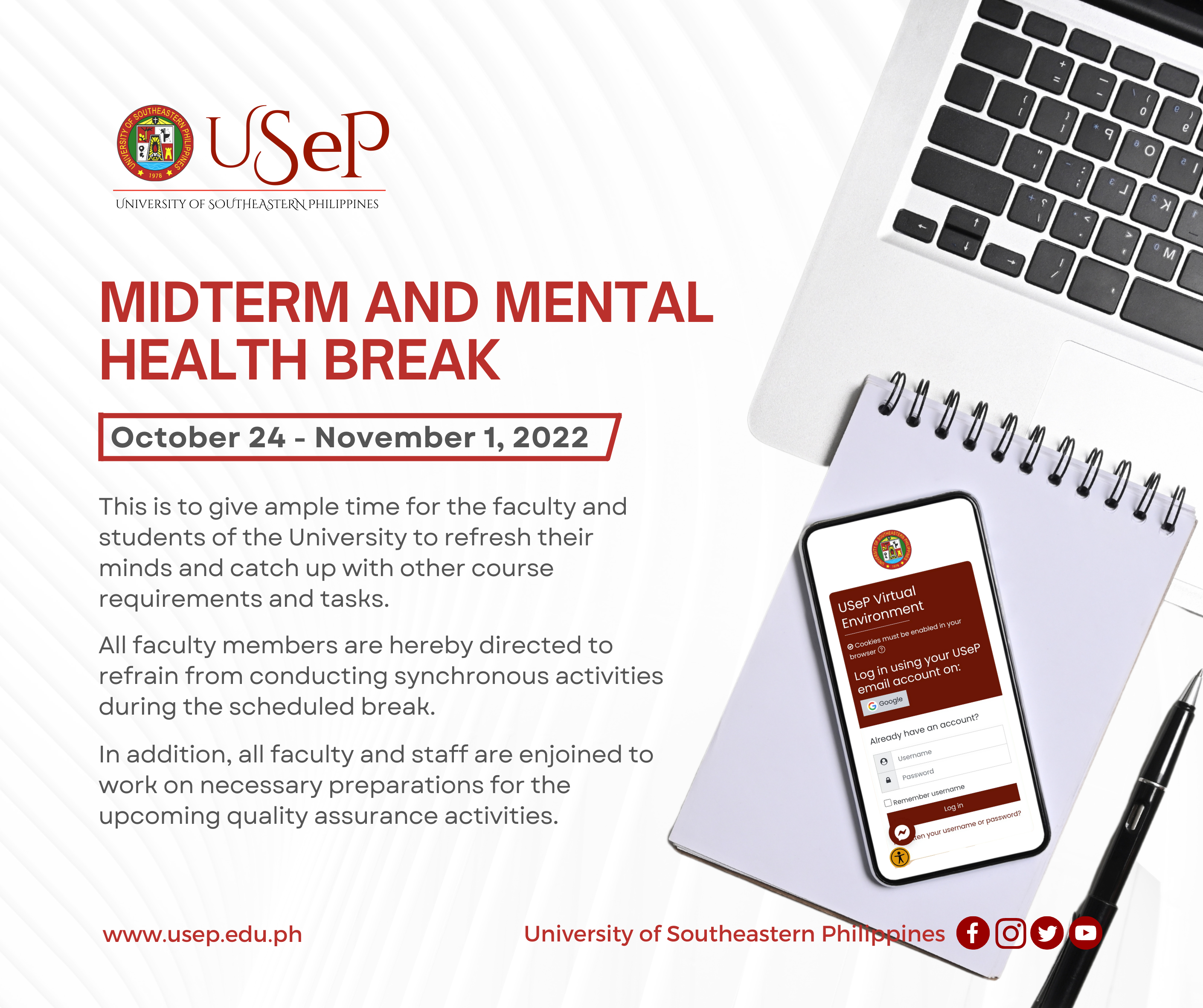 USeP Midterm and Mental Health Break (October 24- November 1, 2022)