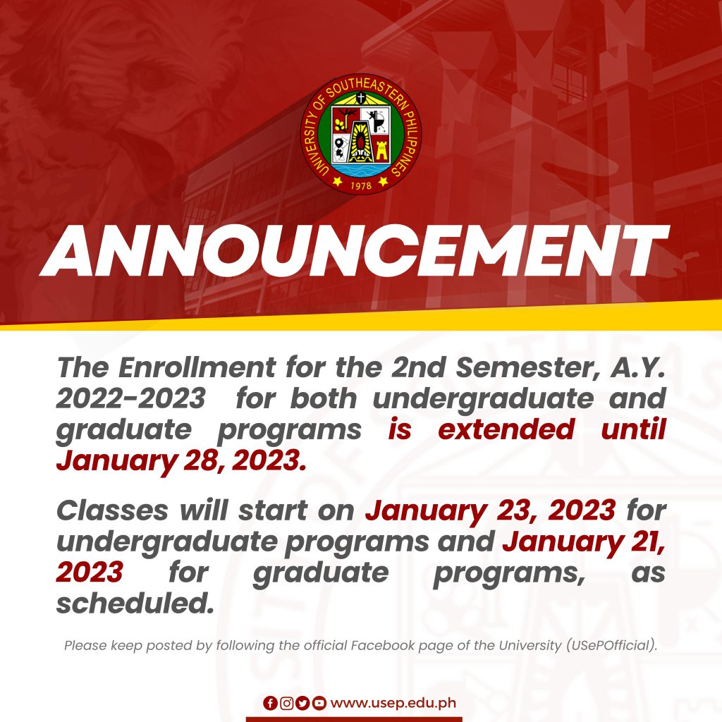 Extension of the Enrollment for the 2nd Semester, A.Y. 2022-2023