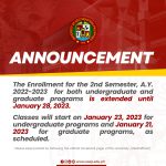 Extension of the Enrollment for the 2nd Semester, A.Y. 2022-2023
