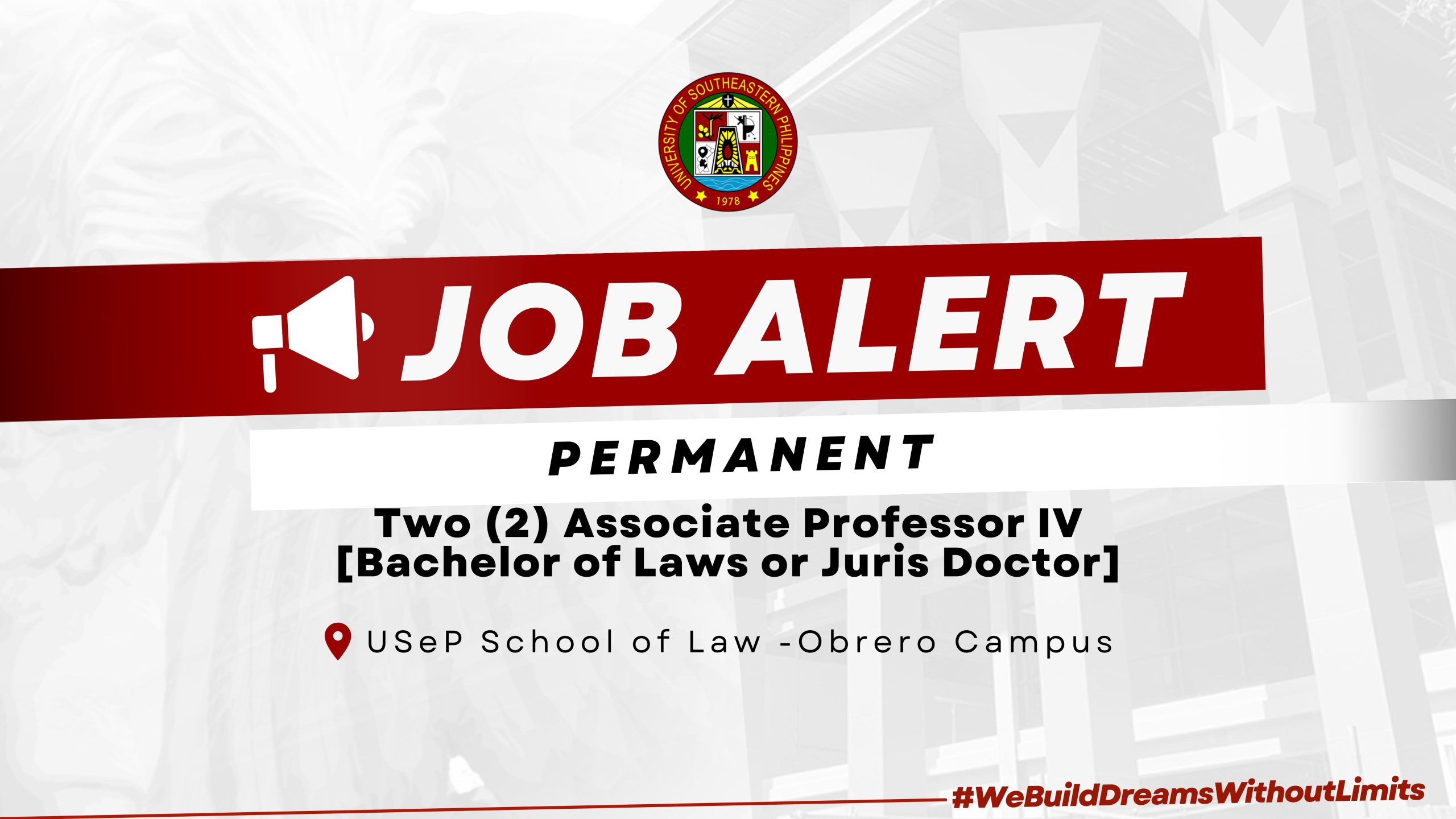 USeP Job Hiring! USeP is in need of two (2) teaching personnel for Obrero Campus
