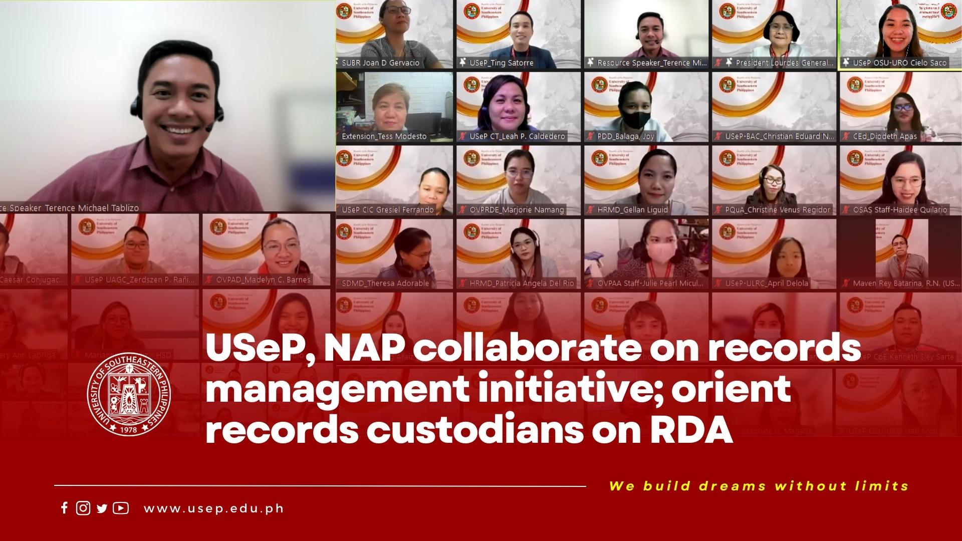 USeP, NAP collaborate on records management initiative; orient records custodians on RDA