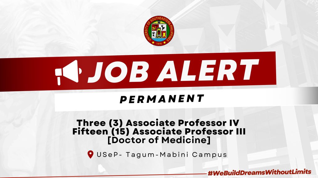 USeP Job Hiring! USeP is in need of eighteen (18) teaching personnel for Tagum-Mabini Campus