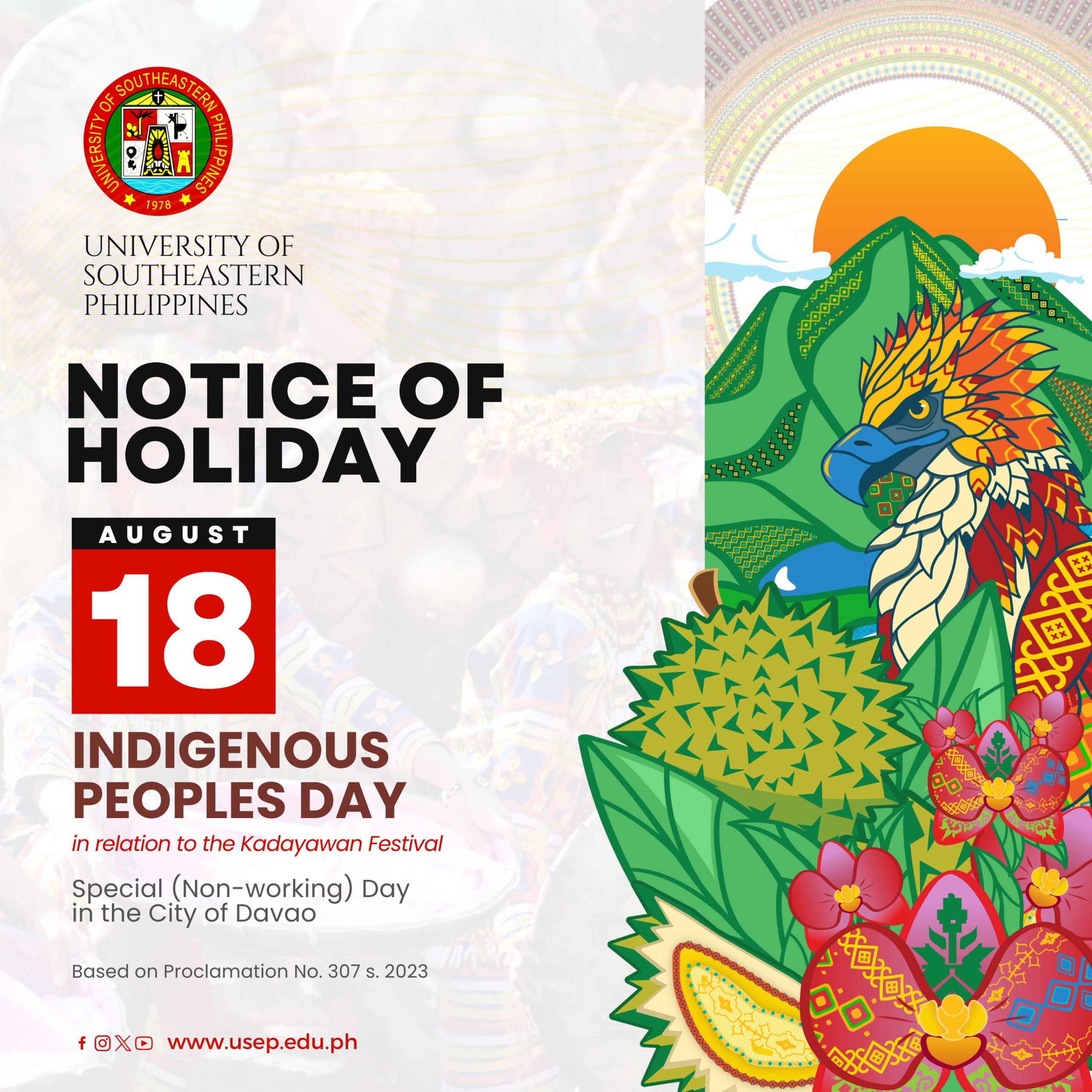 NOTICE OF HOLIDAY: 18 August 2023 | Indigenous Peoples Day