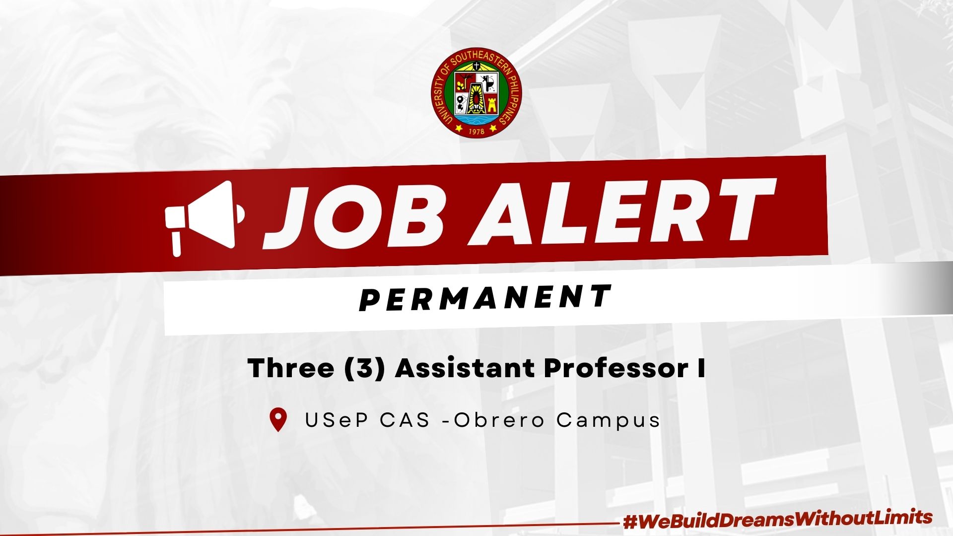 USeP Job Hiring! USeP is in need of three (3) teaching personnel for College of Arts and Sciences (CAS) – Obrero Campus