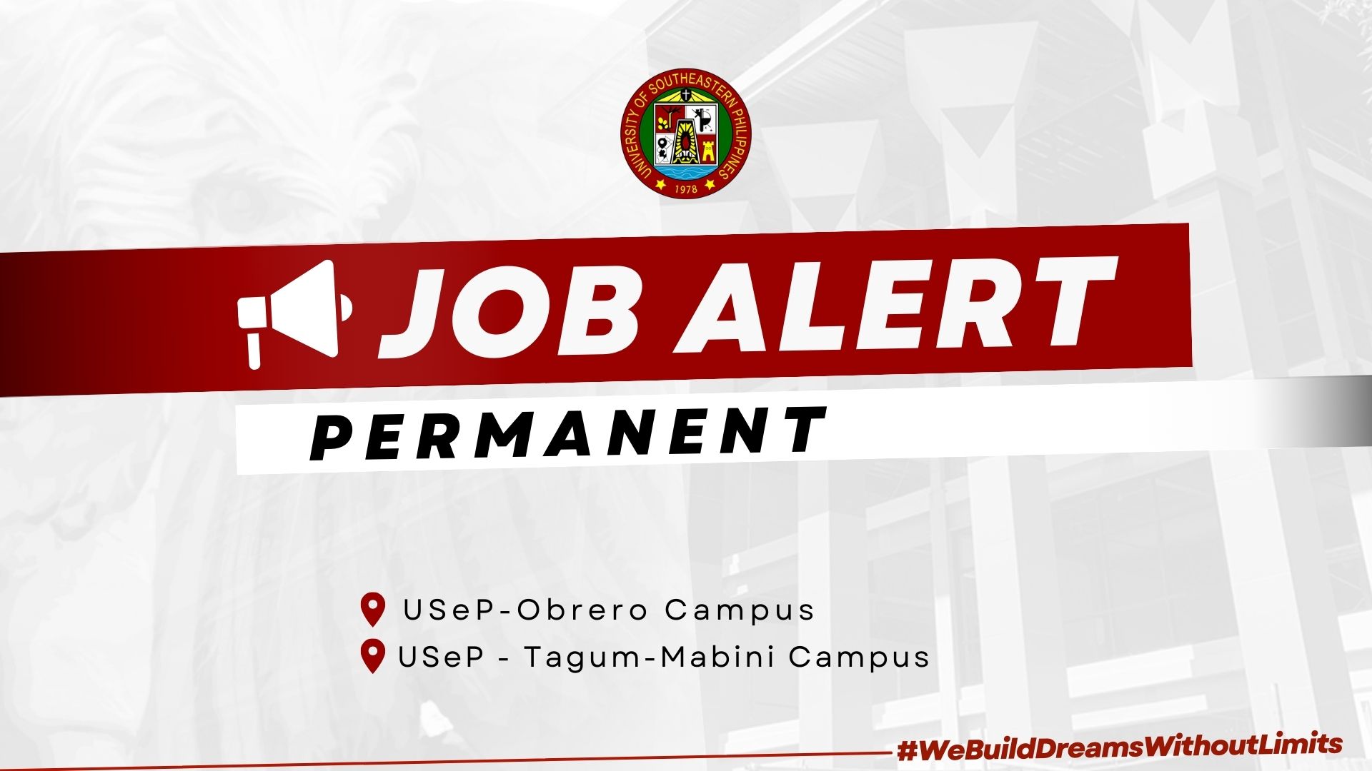 USeP Job Hiring! USeP is in need of eighteen (18) teaching personnel for Obrero and Tagum-Mabini Campus