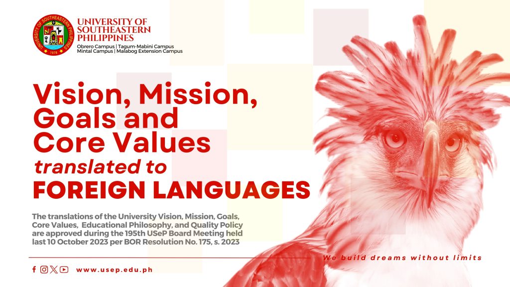VISION, MISSION, GOALS, AND CORE VALUES translated to Foreign Languages