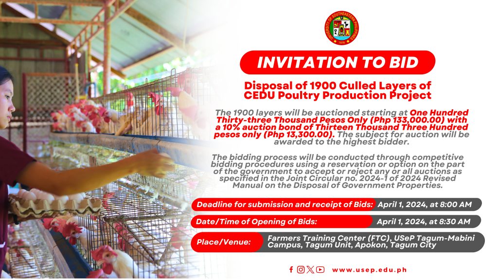 [𝗜𝗡𝗩𝗜𝗧𝗔𝗧𝗜𝗢𝗡 𝗧𝗢 𝗕𝗜𝗗] Disposal of 1900 Culled Layers of CEDU Poultry Production Project