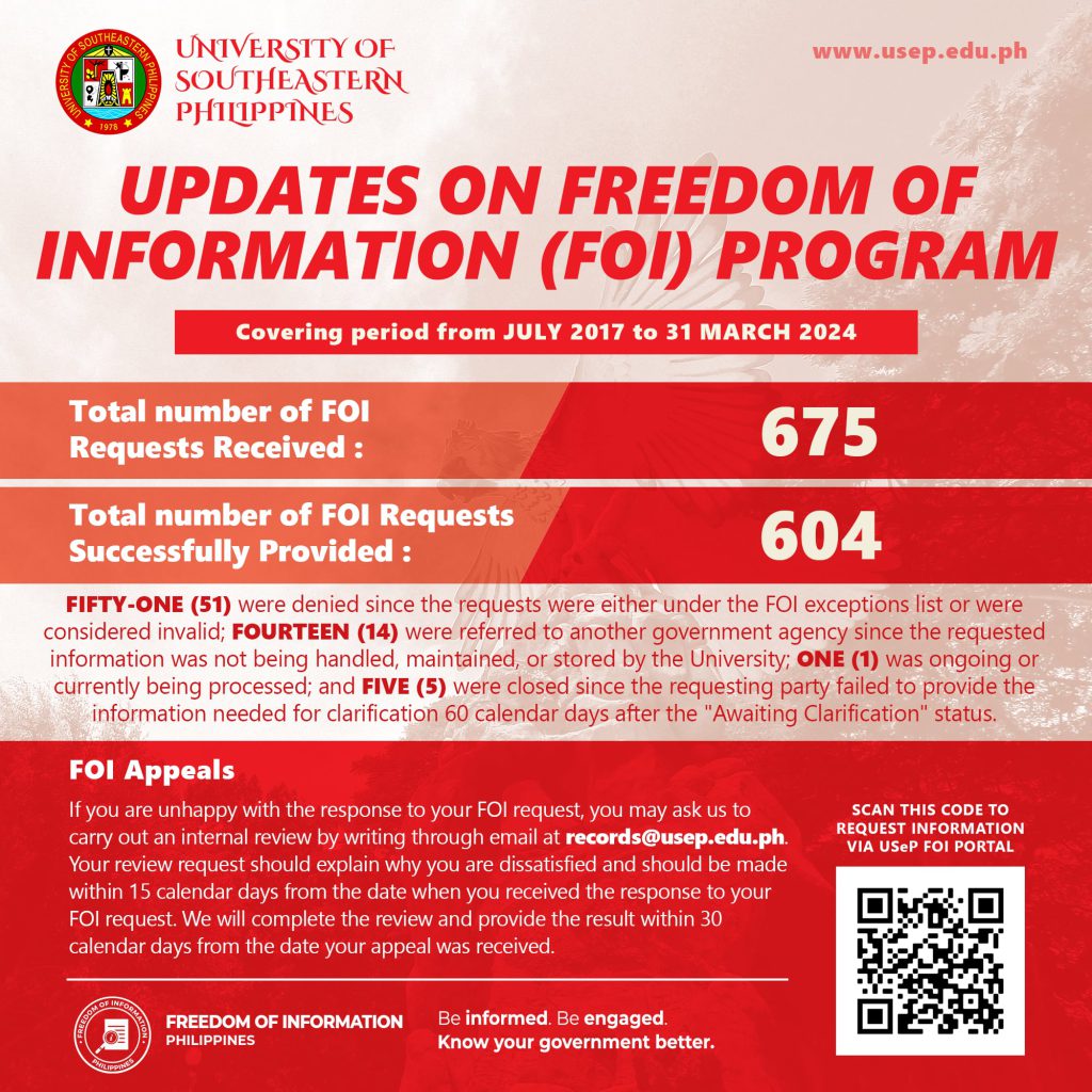 USeP FREEDOM OF INFORMATION UPDATE