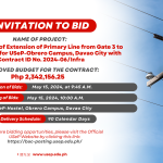 [𝗜𝗡𝗩𝗜𝗧𝗔𝗧𝗜𝗢𝗡 𝗧𝗢 𝗕𝗜𝗗] Procurement of Extension of Primary Line from Gate 3 to CBA Building for USeP-Obrero Campus, Davao City with Contract ID No. 2024-06/Infra
