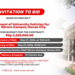 INVITATION TO BID: Procurement of University Vehicles for USeP – Obrero Campus, Davao City
