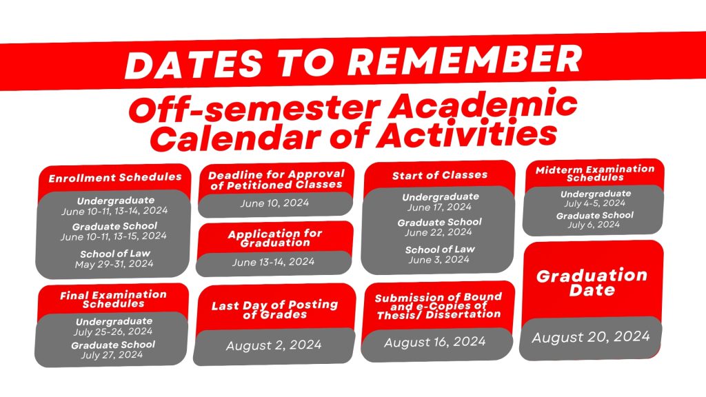 Off-Semester Academic Calendar of Activities