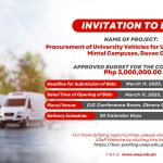 INVITATION TO BID: Procurement of University Vehicles for USeP – Obrero and Mintal Campuses, Davao City