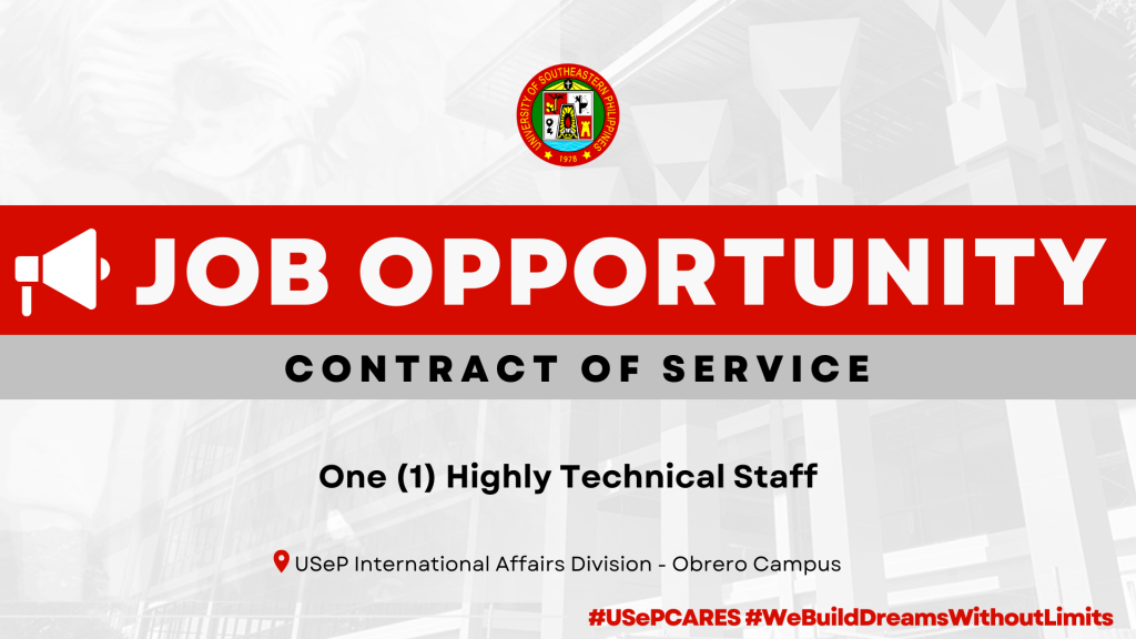 USeP Job Hiring! USeP is in need of one (1) non-teaching personnel for Obrero Campus