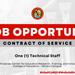 USeP Job Hiring! USeP is in need of one (1) non-teaching personnel for the MCERTI – College of Education (CEd), Obrero Campus