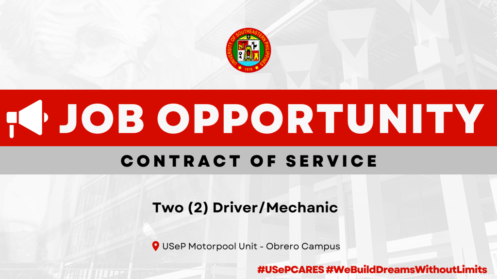 USeP Job Hiring! USeP is in need of two (2) non-teaching personnel for Obrero Campus