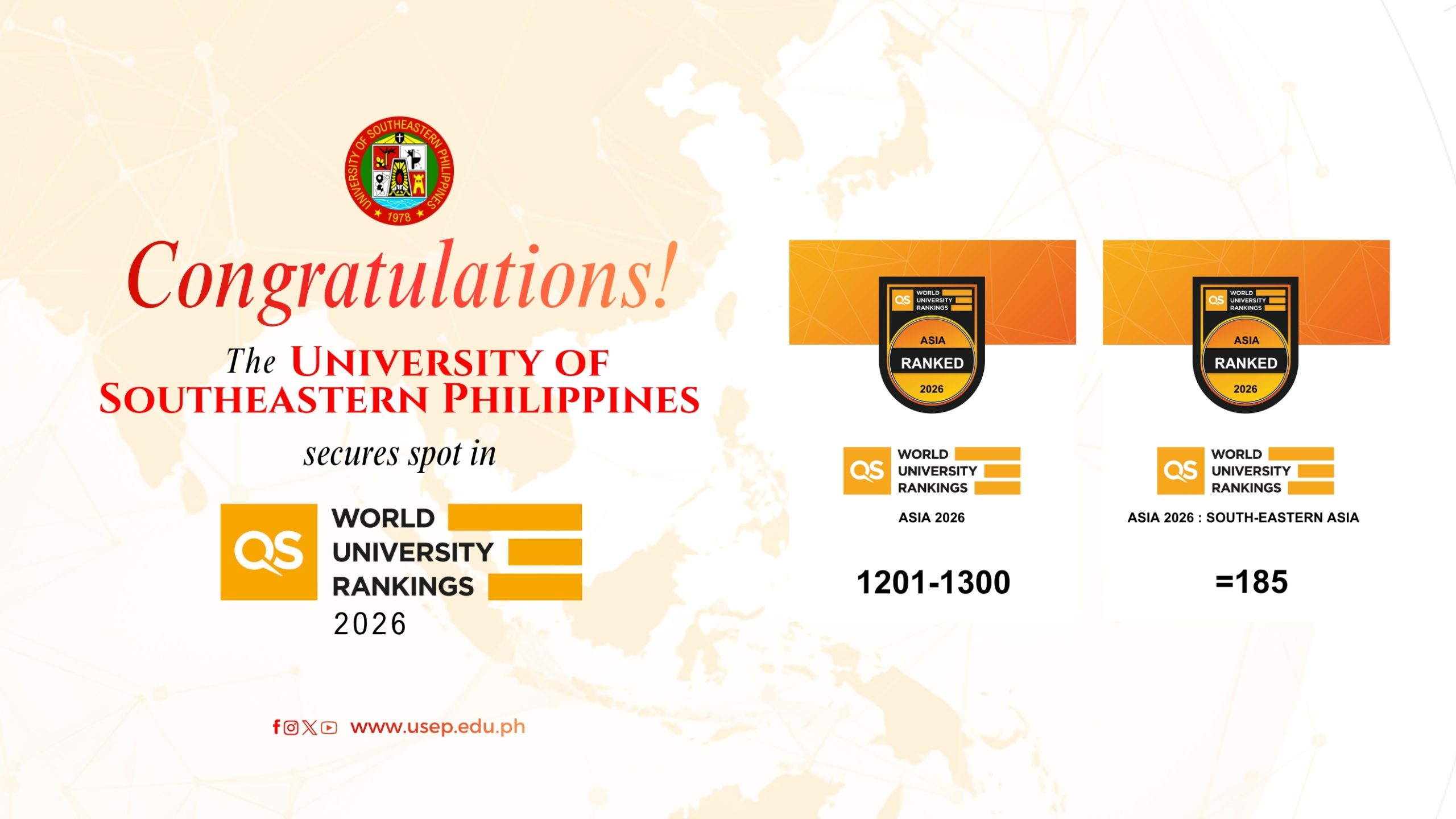 USeP among 35 Philippine Universities in QS Asia University Rankings 2026
