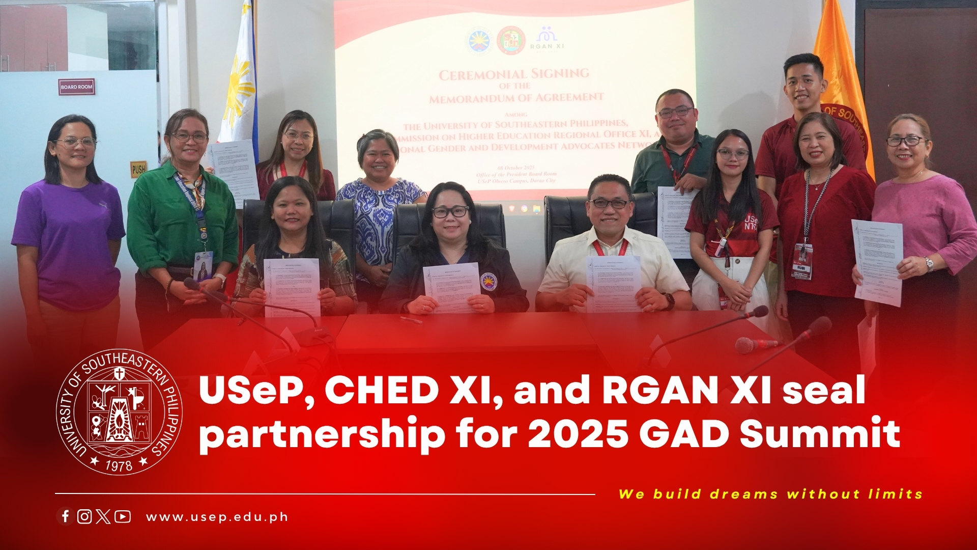 USeP, CHED XI, and RGAN XI seal partnership for 2025 GAD Summit